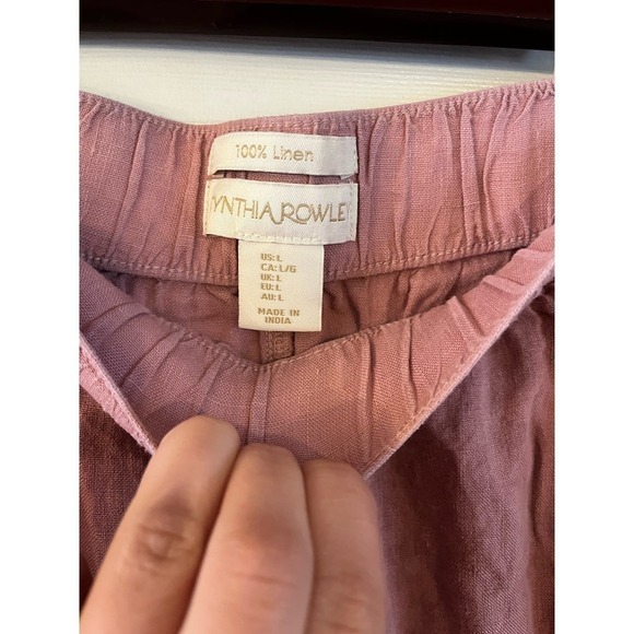 Cynthia Rowley 100% Linen Wide Leg Cropped Pants Size L Pink - Picture 3 of 3
